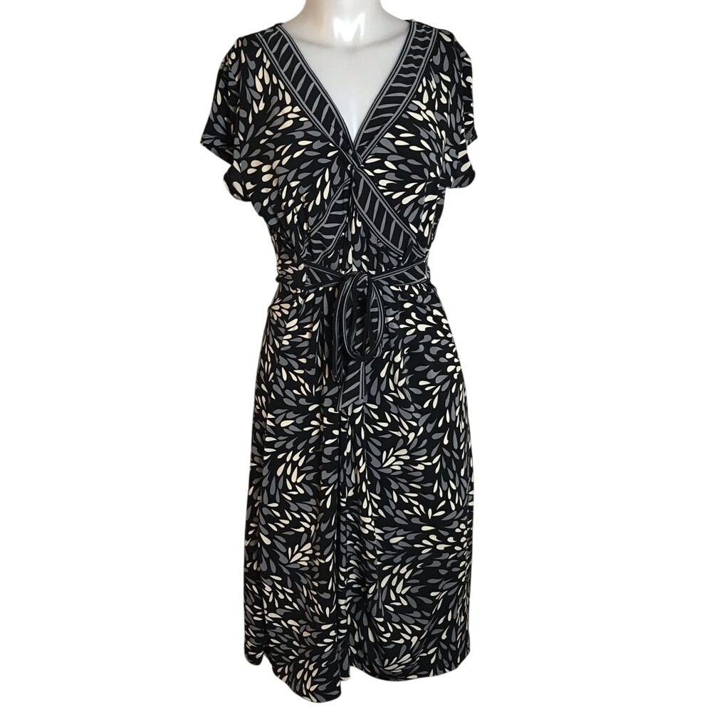 Apt 9 Black‎ White Grey Belted Wrap Dress Size Medium